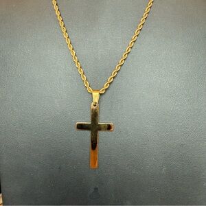 Gold Tone Cross Pendant on 24” Rope Chain Necklace - Unisex
